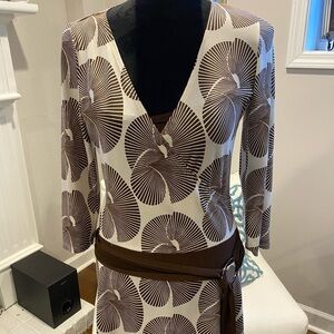 Brown and White Faux Wrap Dress, Maurices’s, Med